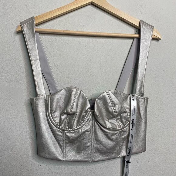 NEW Silvia Astore Bustier Metallic Alexa‎ Bra Crop Top Silver Size IT 40/ US 4 - Picture 3 of 9